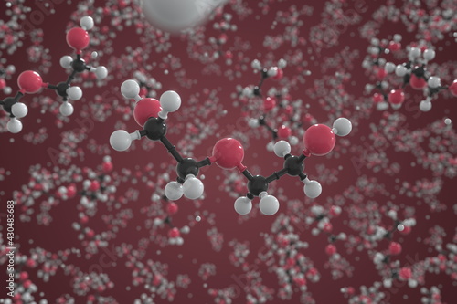 Molecule of diethylene glycol, ball-and-stick molecular model. Scientific 3d rendering photo