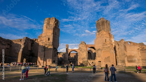 Terme di Caracalla or the Bath of Caracalla springs ruins, view from ground panoramic in Rome - Italy