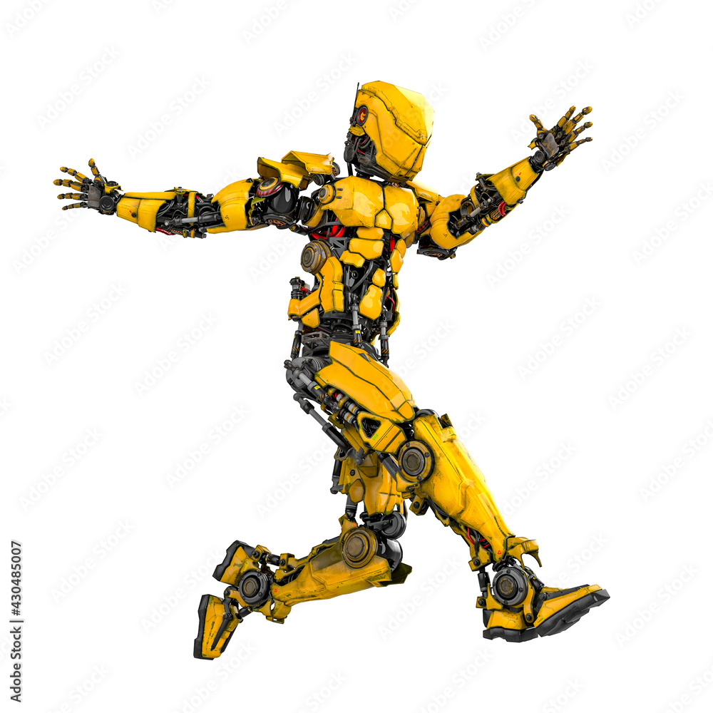 mega robot is jumping in white background side view mega robot is jumping in white background side view