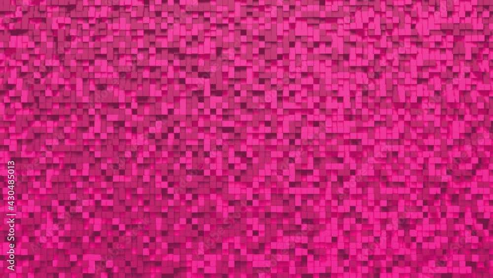 Pink small box cube random geometric background. Abstract square pixel mosaic illustration. Land block background. Fantasy fractal design. Digital art. 3d animation loop of 4K
