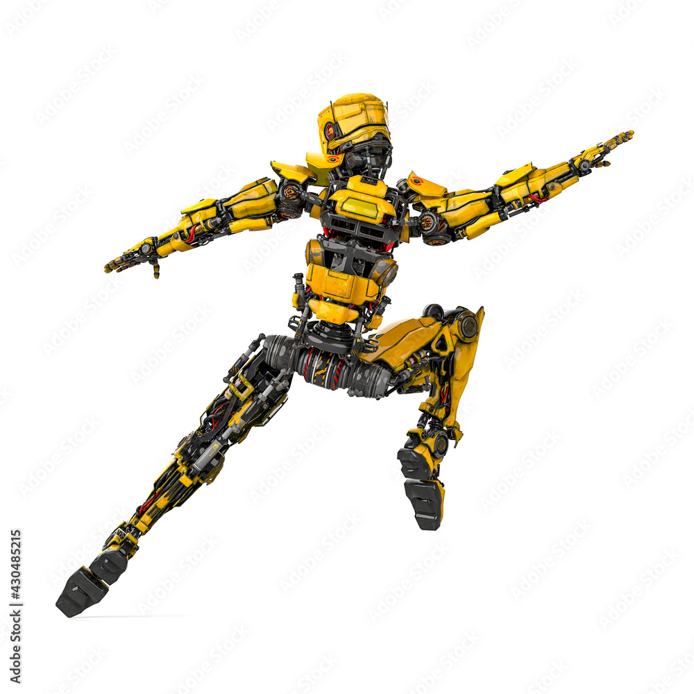 mega robotin action on white background rear view mega robotin action on white background rear view