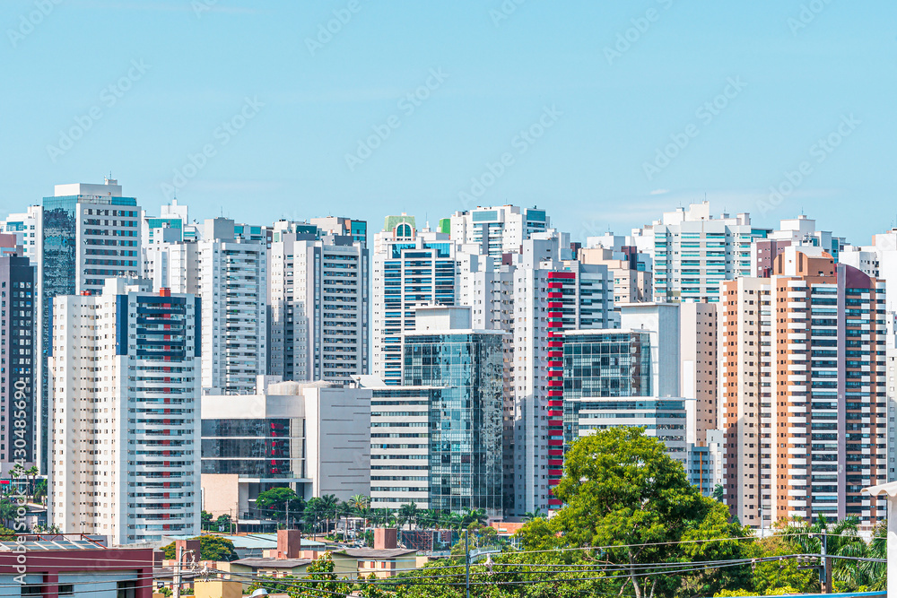 Cityscape of Gleba Palhano neighborhood at Londrina city, PR, Brazil. High density area of commercial and residential buildings. Brazilian city known as Little London, in honor to London city.