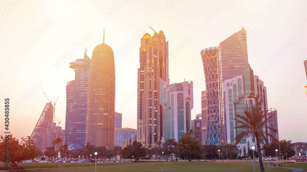 12 February 2021- Colorful Skyline of Capital of Qatar.