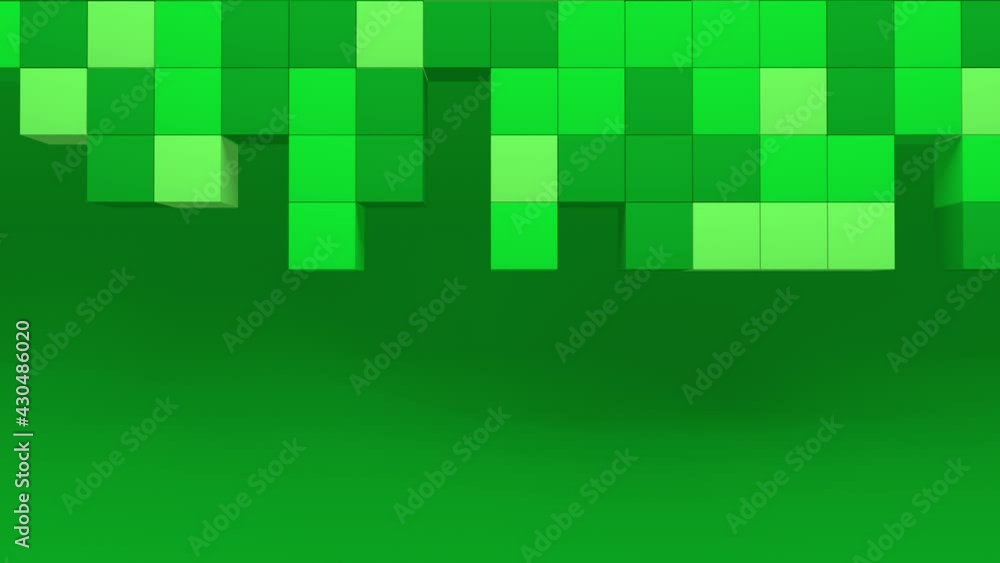 Geometric mosaic waves pattern. Construction of hills landscape using green grass blocks. 3d animation loop of 4K