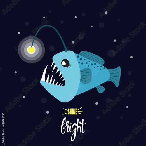 Cartoon angler fish. Vector illustration of anglerfish character.