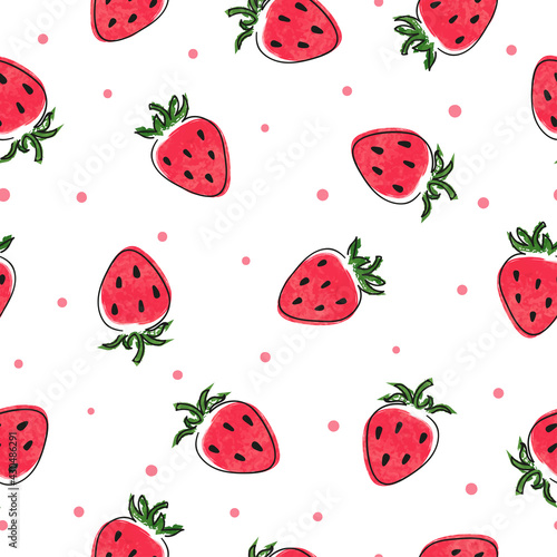 Seamless strawberry pattern. Vector summer watercolor illustration with berries
