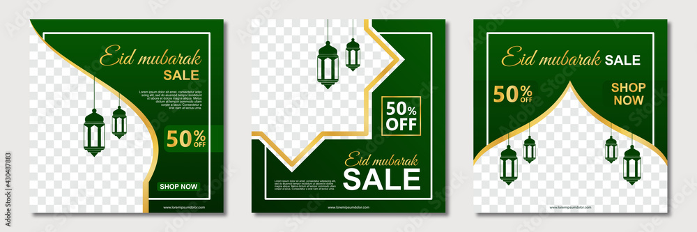 Set of ramadan square banner template design with a place for photos. Suitable for social media post, instagram and web internet ads. Vector illustration Set of ramadan square banner template design with a place for photos. Suitable for social media post, instagram and web internet ads. Vector illustration