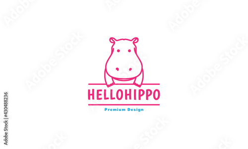 animal cartoon cute line hippo logo vector symbol icon design graphic illustration