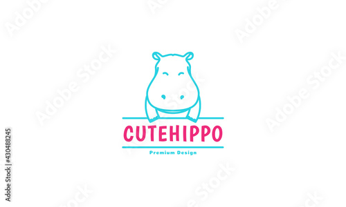 animal cartoon smile line hippo logo vector symbol icon design graphic illustration