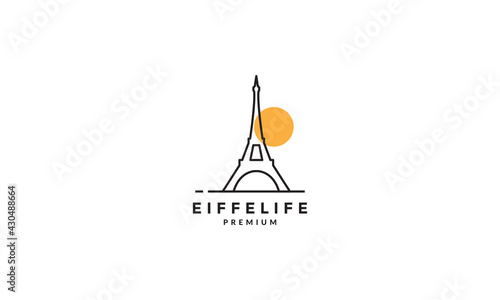 line colorful eiffel with sunset logo vector symbol icon design graphic illustration