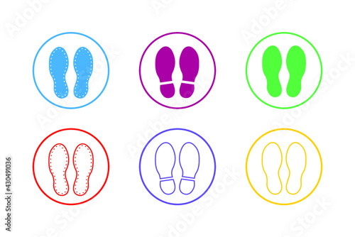 Colorful Shoes Footprint Icon Set