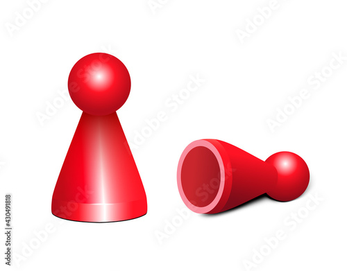 Spielfigur in rot, Spielstein, Halmakegel, Halmafigur, Pöppel  
Figur aus Kunststoff für z.B. Gesellschaftsspiele, 
Vektor illustration isoliert auf weißem Hintergrund 

