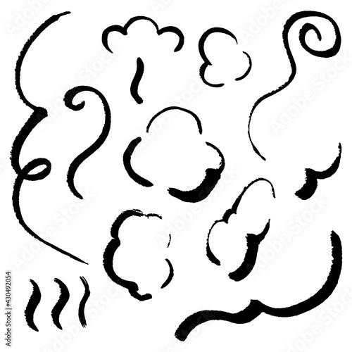 イラスト素材：筆　湯気　雲　セット