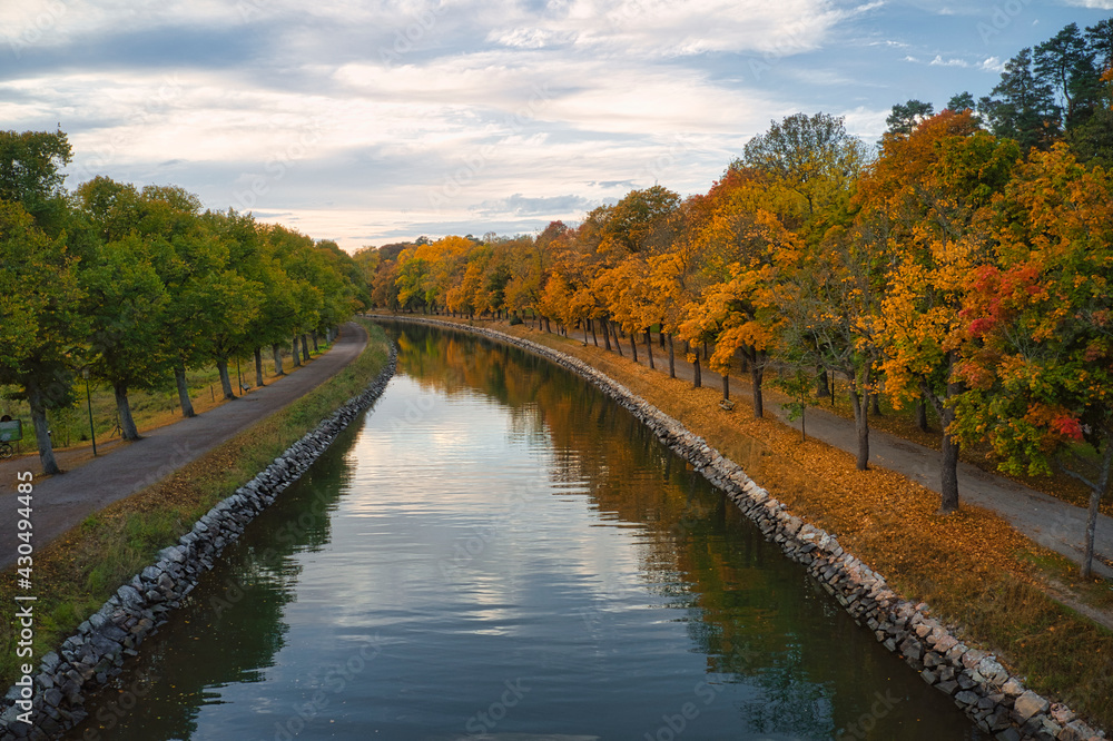 Autumn along the canal in Stockholm Sweden. High quality photo