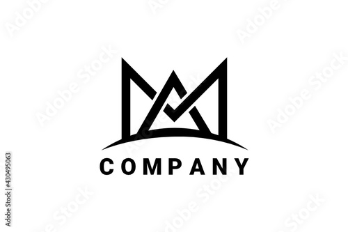 Vector logo element with crown illustration forming the roof of a house with initials 