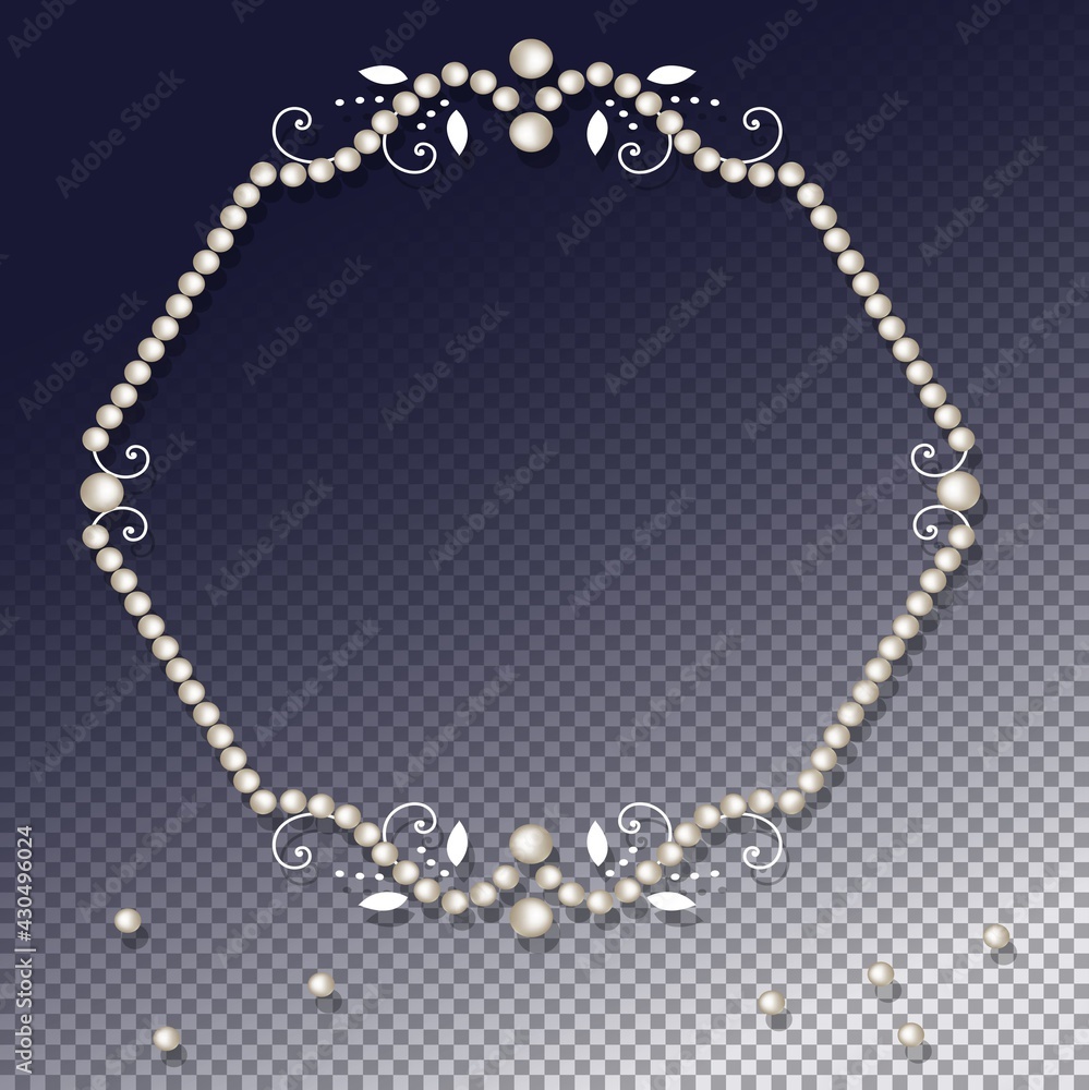 Pearl frame with decorative elements isolated on transparent background. Luxury pearl border and corner for wedding, decoration, banners, cards or invitation. Vector illustration Pearl frame with decorative elements isolated on transparent background. Luxury pearl border and corner for wedding, decoration, banners, cards or invitation. Vector illustration