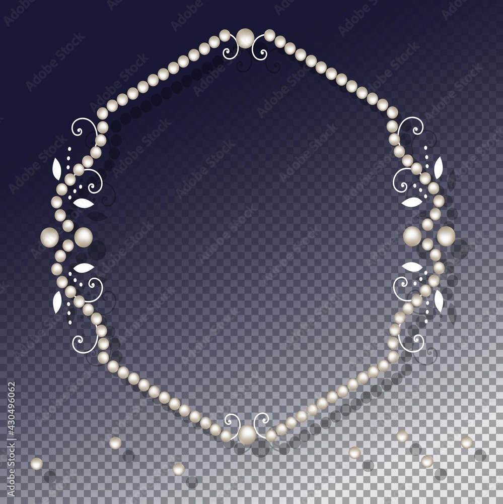 Pearl frame with decorative elements isolated on transparent background. Luxury pearl border and corner for wedding, decoration, banners, cards or invitation. Vector illustration Pearl frame with decorative elements isolated on transparent background. Luxury pearl border and corner for wedding, decoration, banners, cards or invitation. Vector illustration
