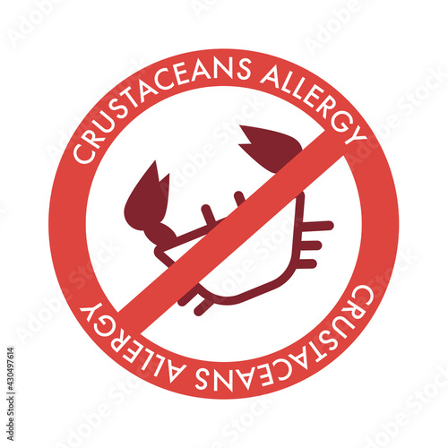  No crustaceans food allergen red sign sticker. 