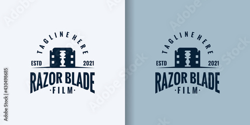 Creative symbol concept for movie censure. Razor shape with film strip details. Logo design idea for censor. Vector illustration