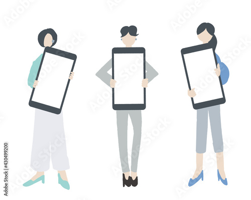 スマートフォンを持つ女性の全身イラスト