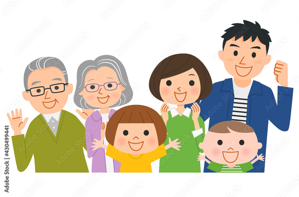 笑顔の3世代家族のベクターイラスト 笑顔の3世代家族のベクターイラスト
