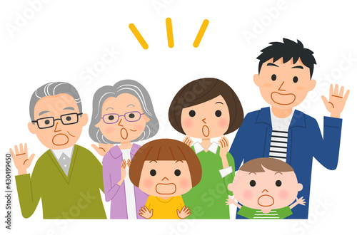 驚く三世代家族のベクターイラスト