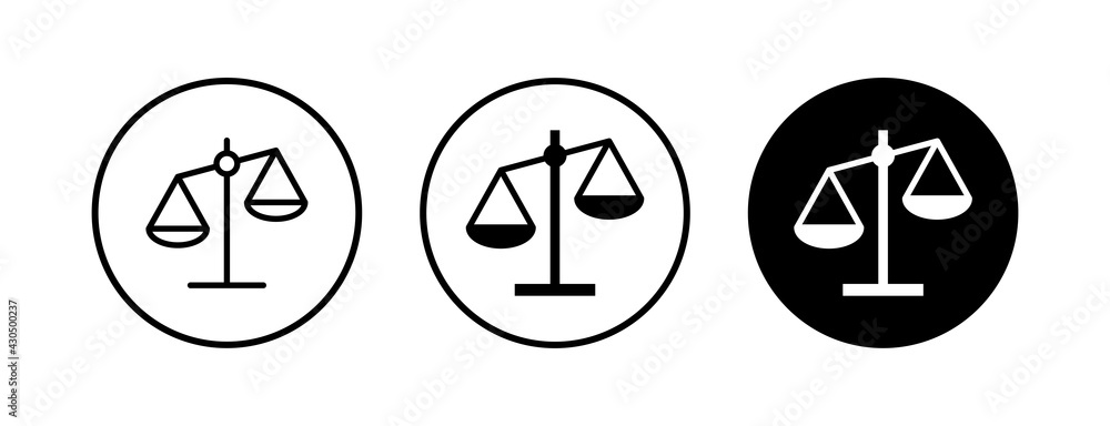 Scales icons set. Law scale icon. Scales vector icon. Justice Scales icons set. Law scale icon. Scales vector icon. Justice