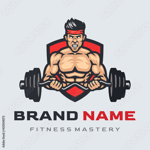 Bodybuilder and gym mascot logo template.