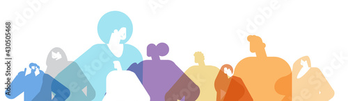 colorful people silhouettes men women standing together cartoon characters portraits