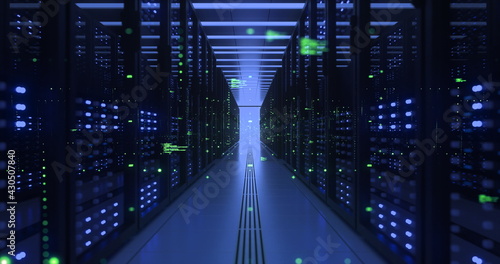 Data Center Computer Racks In Network Security Server Room Cryptocurrency Mining photo