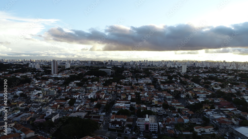 Aerial view of São Paulo at sunset with Congonhas Airport in the background