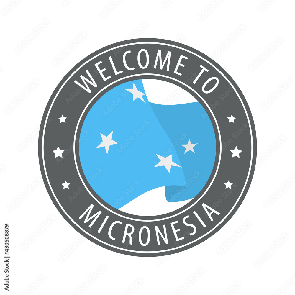 Welcome to Micronesia. Gray stamp with a waving country flag. Welcome to Micronesia. Gray stamp with a waving country flag.