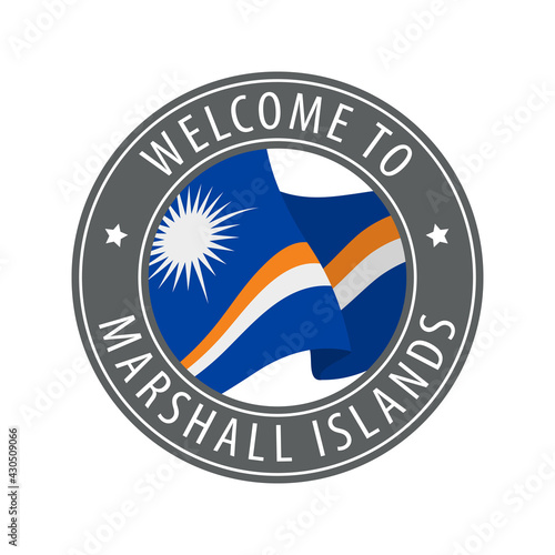 Free Download Welcome to Marshall Islands. Gray stamp with a waving country flag. - GFXLoad