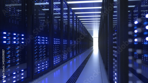Data Center Computer Racks In Network Security Server Room Cryptocurrency Mining
