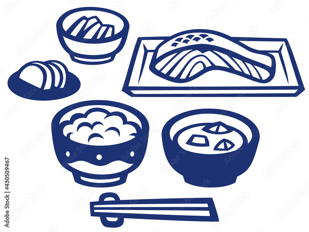 和食の切り絵風イラスト 紺色 Stock Vector Adobe Stock
