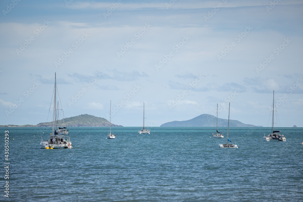 View of the yachts moored at Airlie Beach in Queensland Australia View of the yachts moored at Airlie Beach in Queensland Australia
