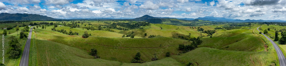 Aerial panoramic view of the Atherton Tablelands in Queensland from the Palmerstone Highway, East Palmerstone Aerial panoramic view of the Atherton Tablelands in Queensland from the Palmerstone Highway, East Palmerstone