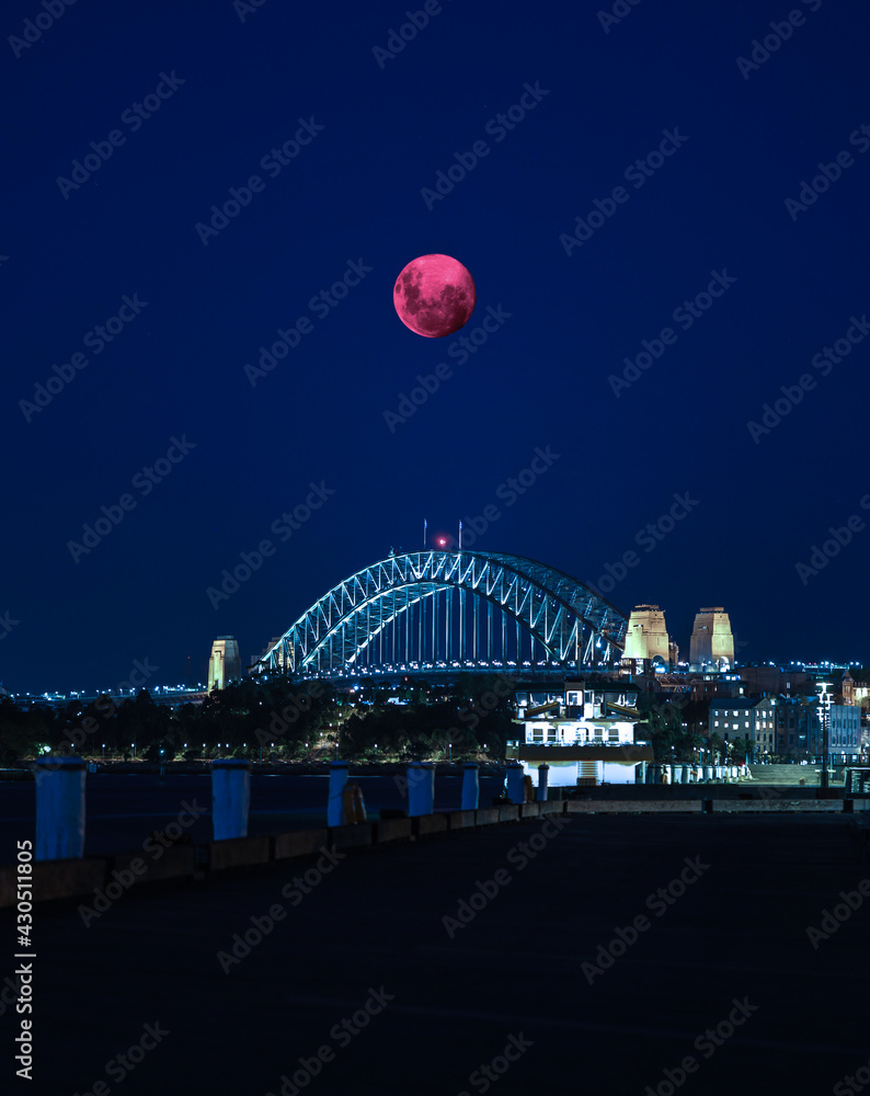 Obraz premium Large pink moon over the Sydney skies NSW Australia