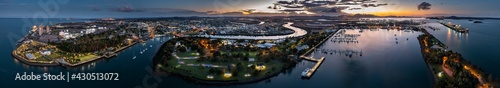 Aerial panoramic dusk view of Gladstone town and port in Queensland Australia photo