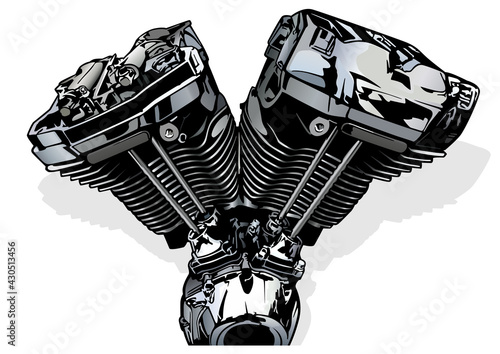 Colored Illustration of a Motorcycle Engine - Picture Isolated on White Background, Vector