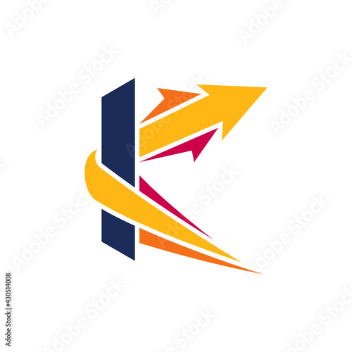 Arrow letter K flat logo template ready for use