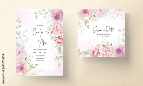 Beautiful soft flower wedding invitation card