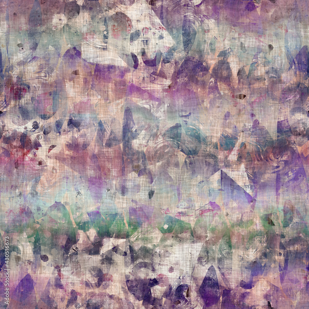 Seamless purple and cream textured mixed media pattern print. High quality illustration. Artistic digital faux collage or paint design for print for surface design in any application.