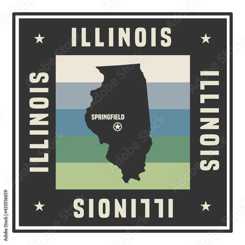 Abstract square stamp or sign with name of US state Illinois