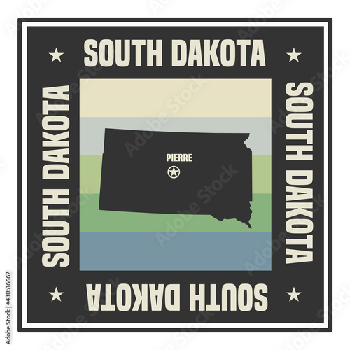 Abstract square stamp or sign with name of US state South Dakota