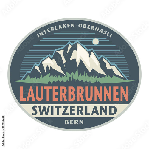 Abstract stamp or emblem with the name of Lauterbrunnen, Switzerland