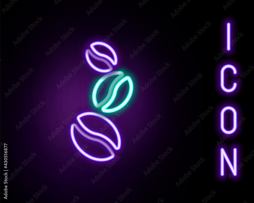 Glowing neon line Coffee beans icon isolated on black background. Colorful outline concept. Vector Glowing neon line Coffee beans icon isolated on black background. Colorful outline concept. Vector