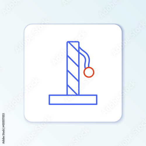 Line Cat scratching post with toy icon isolated on white background. Colorful outline concept. Vector