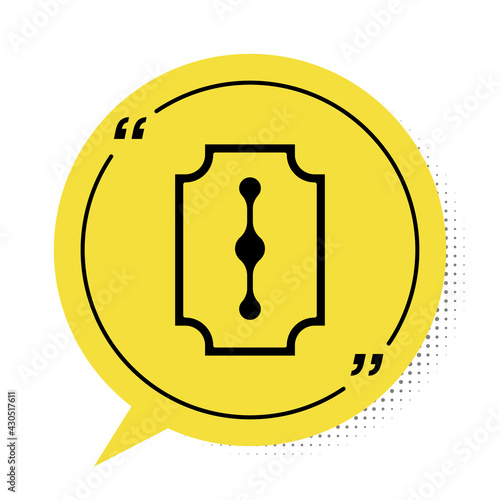 Black Blade razor icon isolated on white background. Yellow speech bubble symbol. Vector Illustration