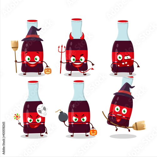 Halloween expression emoticons with cartoon character of soda bottle